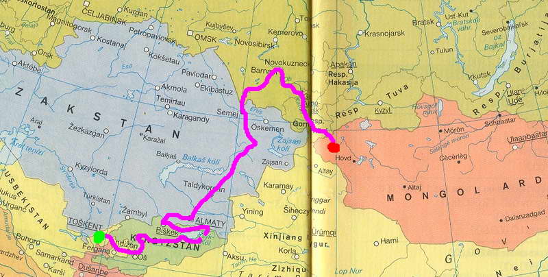 Itinerario Kirghizistan - Mongolia previsto per Mongolia 20??